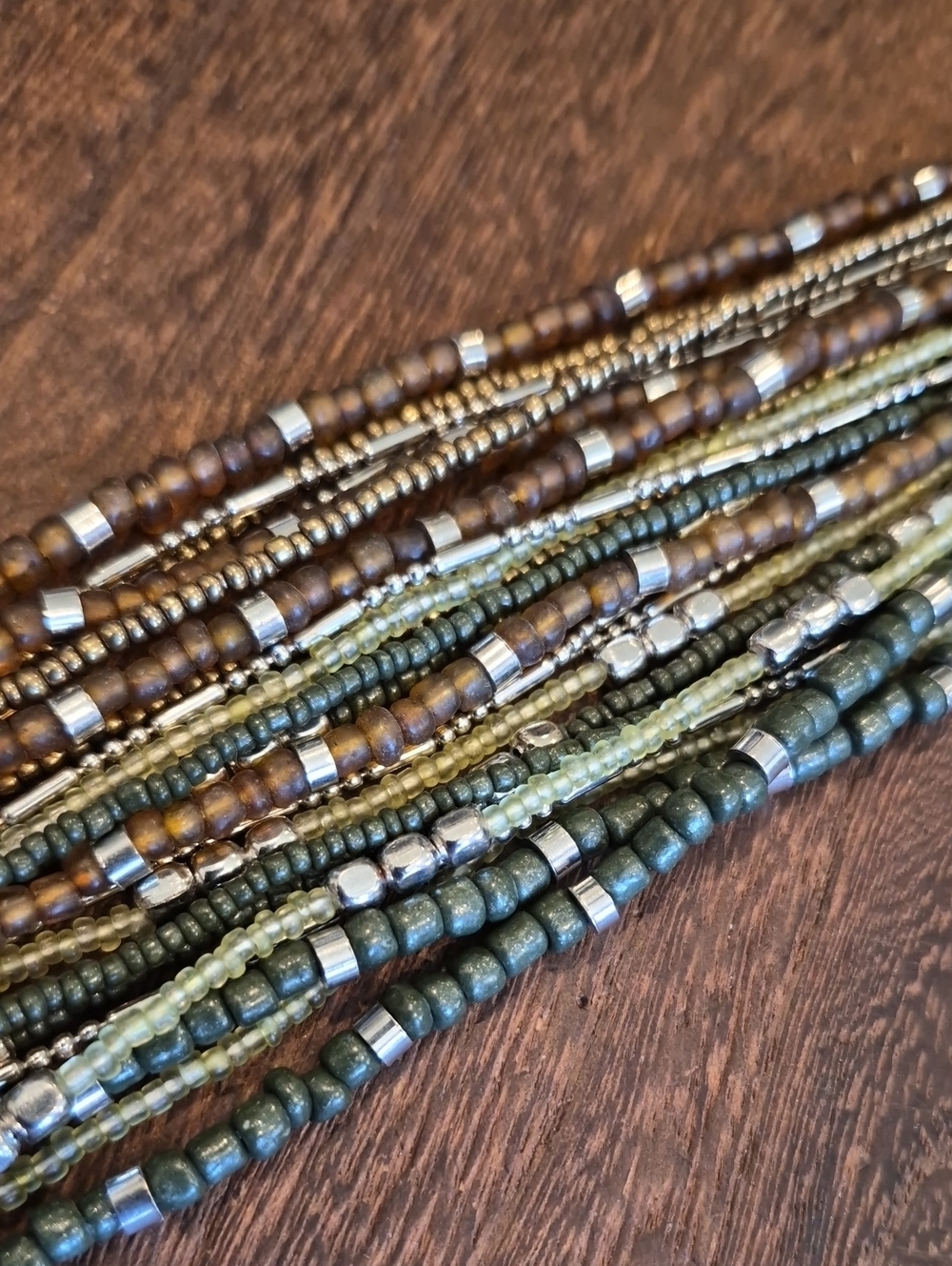 Multistrand Brown & Green Hues Silver Tone Hardware Brown Suede Cord Necklace - Picture 9 of 13